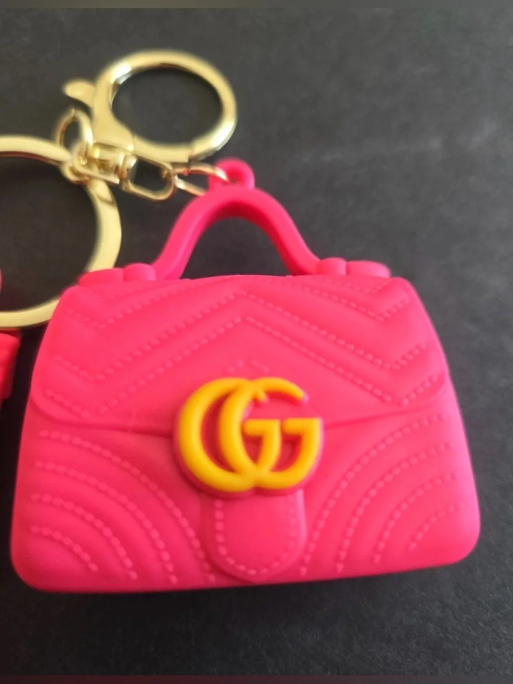 NEW Gucci Hot Pink Silicone Bag Charm Keychain with Wristlet Strap